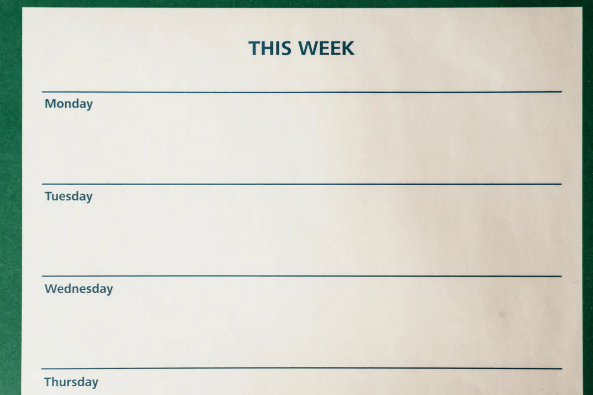 月曜から木曜の曜日ごとに記入できる週間スケジュール帳